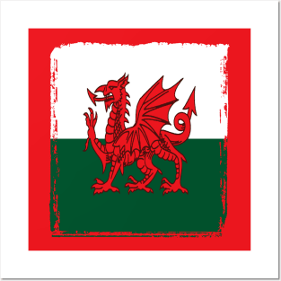 Y Ddraig Goch The Red Dragon Grunge Welsh Flag Posters and Art